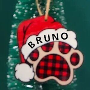 Christmas Paw Print Ornament Personalized Santa Hat 3" by 3"